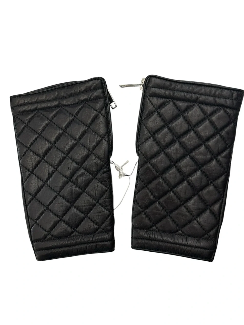 Portolano Black Quilted Leather Fingerless Side Zip Gloves Size 7 NWT